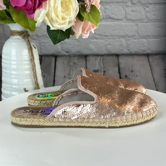 CIRCUS BY SAM EDELMAN LEANNE Rose Gold Silver Mermaid Sequin Slip On Flats - Picture 5 of 17